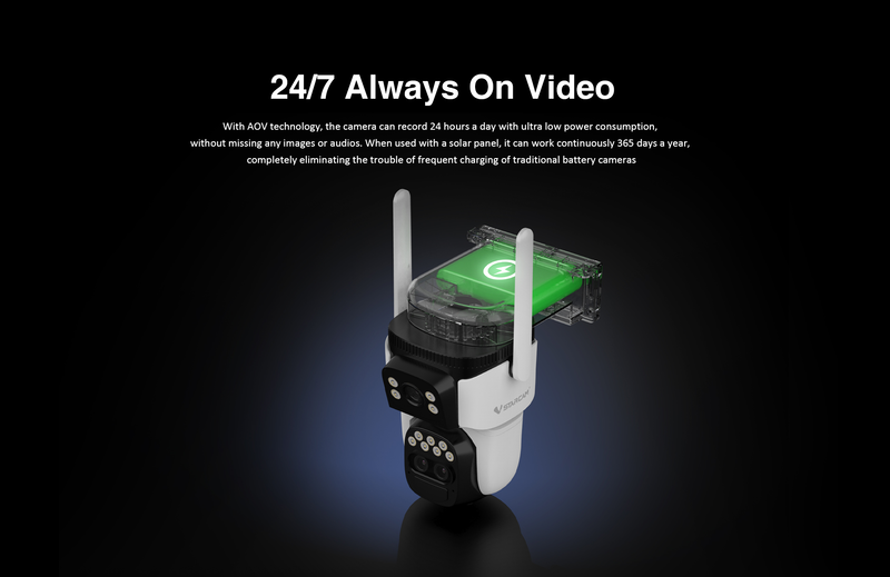 Vstarcam outdoor 4G with solar panel 3mp aov low power three lens dual view 10x zoom camera, , medium-null