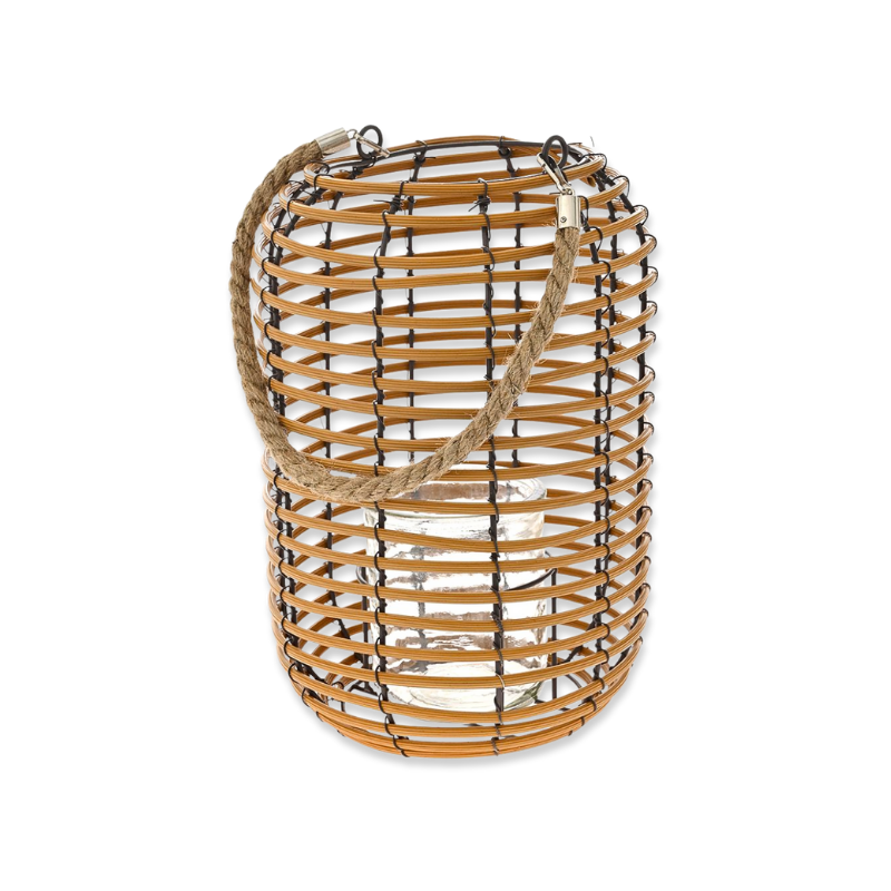 Pe rattan lantern with glass (available in 2 sizes)-null