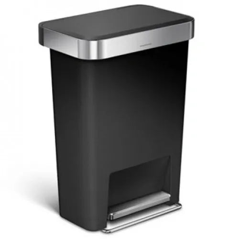 Product image: 45l rectangular step can with liner pocket plastic black, , medium-null