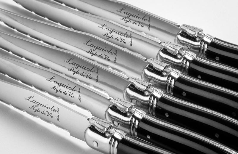 Laguiole premium line set of 6 steak knives black 1.8 mm in a wooden 
block, , medium image number null