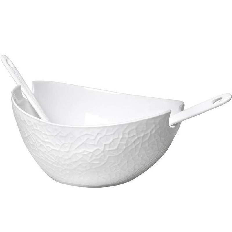 Product image: ESPIEL PORCELAIN SALAD BOWL WITH SPOONS 3 PCS SET CRUMPLED 25X29CM WEM703-null