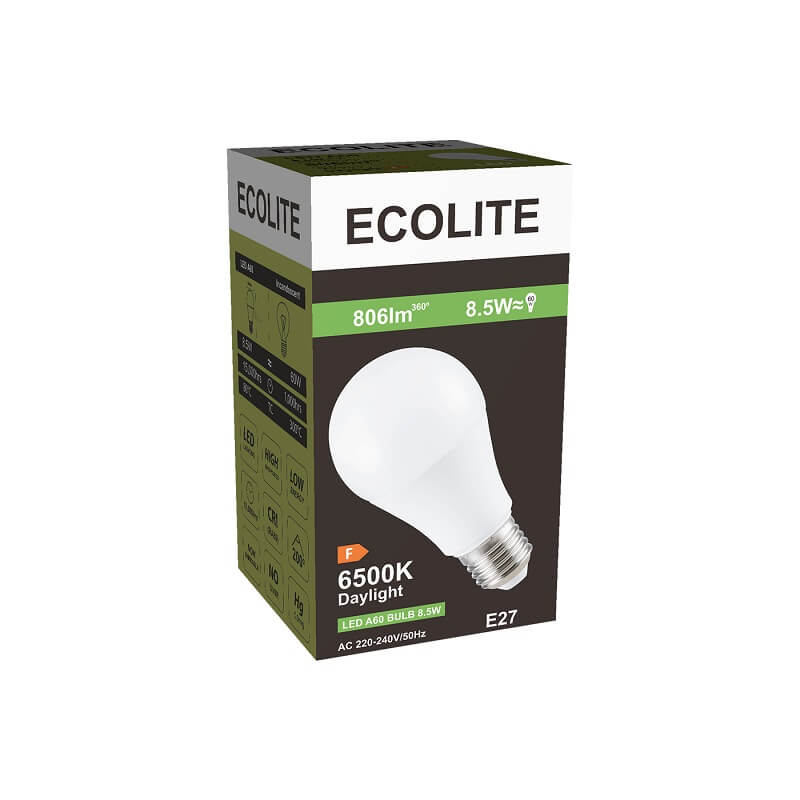 Ecolite led 8.5w a60 lamp e27 806lm 6500k frosted, , medium-null