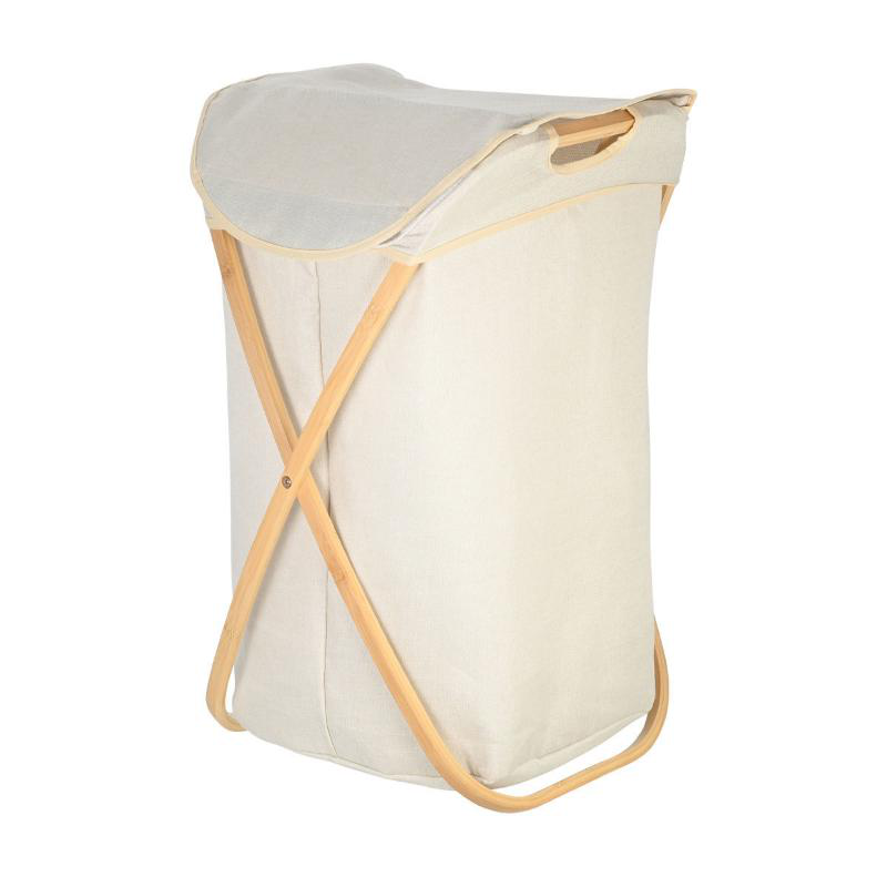 Estia essentials bamboo laundry basket with polyester case - beige, , medium-null