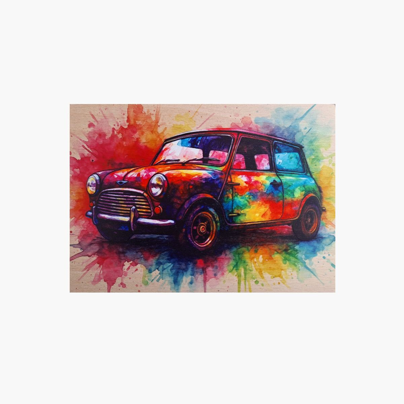 Mini cooper splash art print on wood, , medium-null