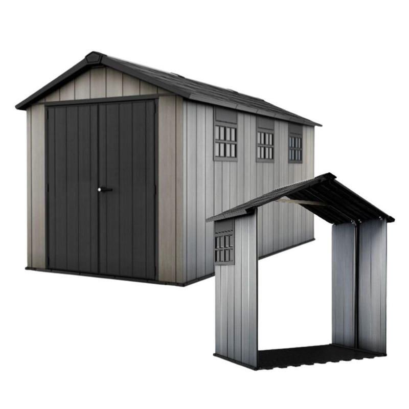 Product image: Keter oakland αποθήκη κήπου 7.5x15ft με ενσωματομένο δάπεδο, φεγγίτη, 3 παράθυρα & σετ επέκτασης 242 x 230 x 126 cm, , medium-null