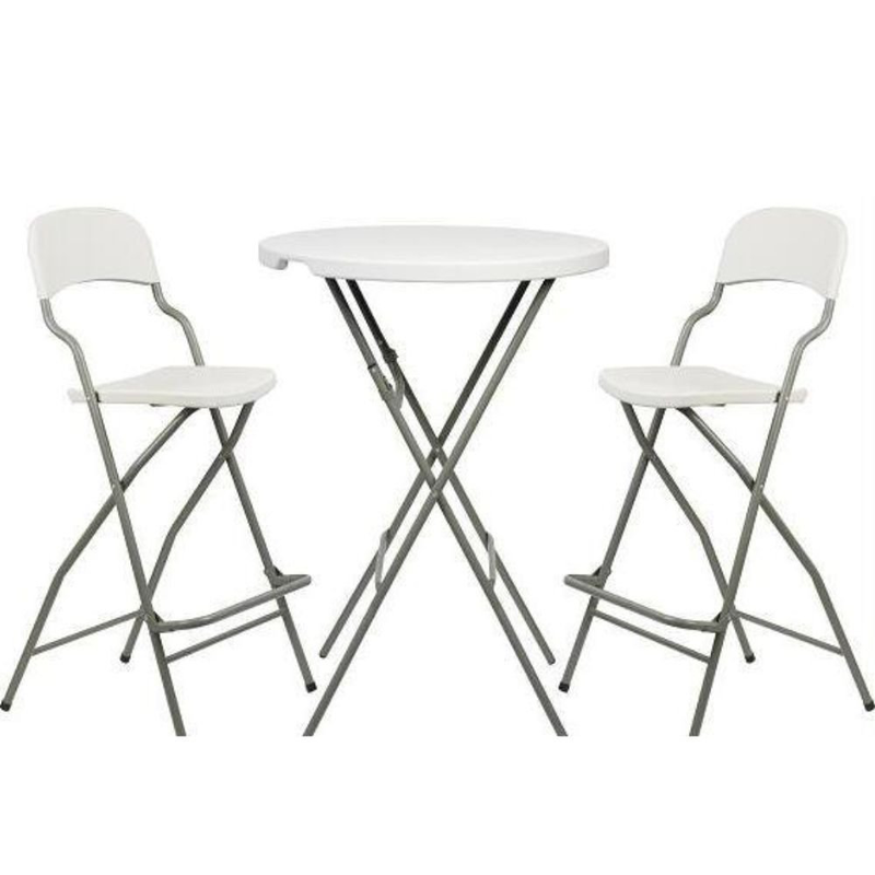 Product image: Σετ ψηλό στρογγυλό πτυσσόμενο τραπέζι 80x110cm με 2 καρέκλες από ανοξείδωτο χάλυβα, , medium-null