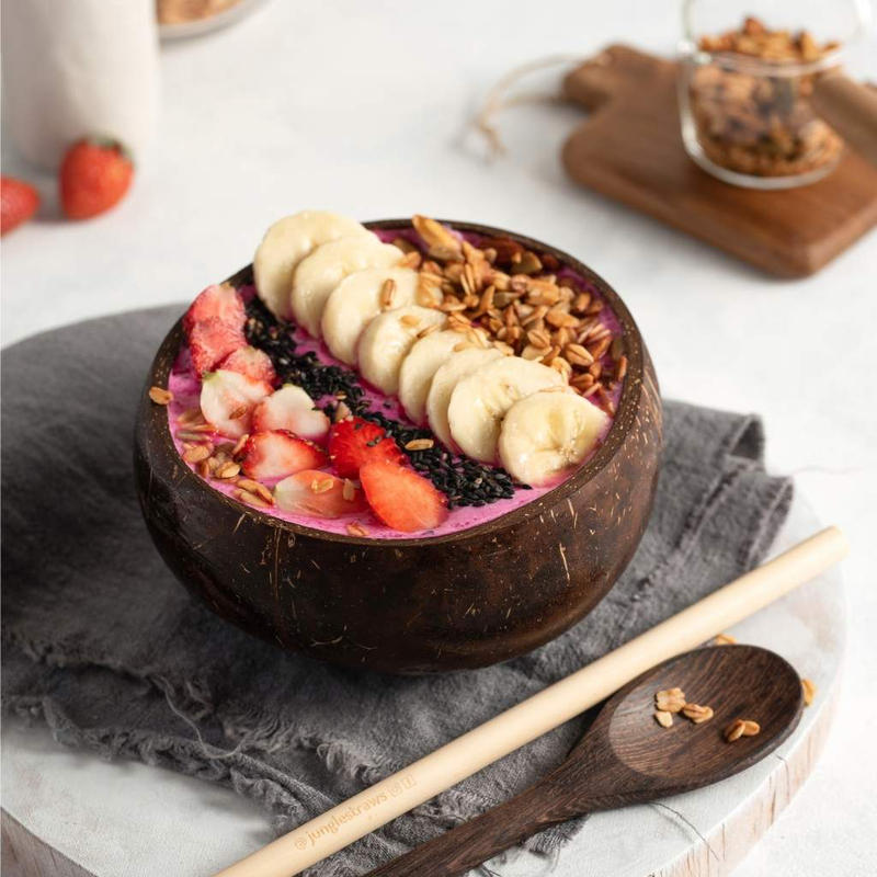 Double coconut bowl & spoon set (multiple patterns available) image number null