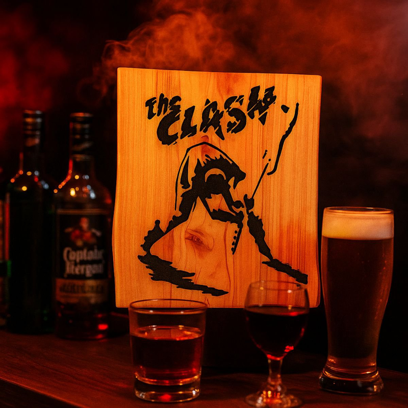 The clash engraved wooden wall art, , medium-null
