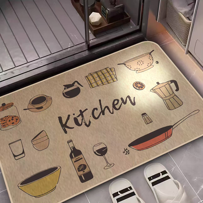Kitchen mat with non-slip floor and rubber back #kmr256, Beige, medium