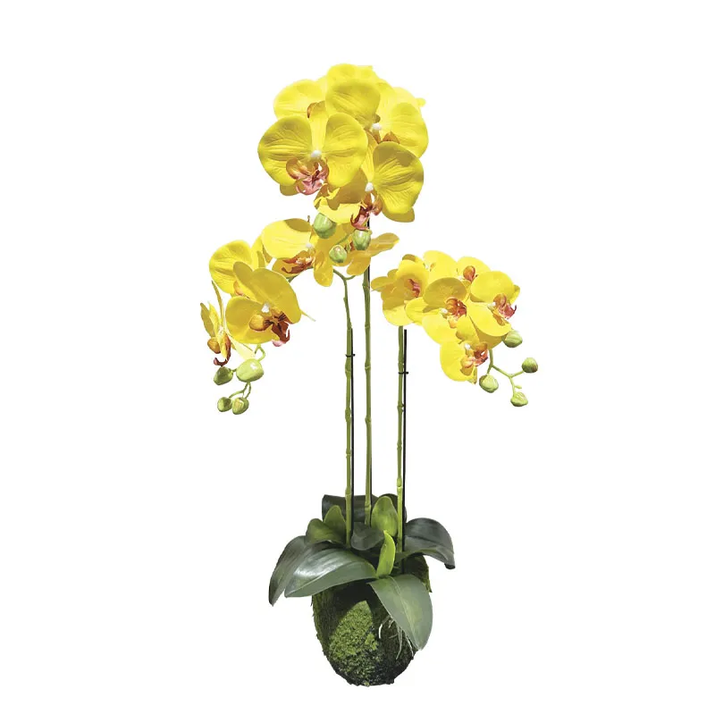 Artificial yellow orchid flower plant real touch, , medium-null