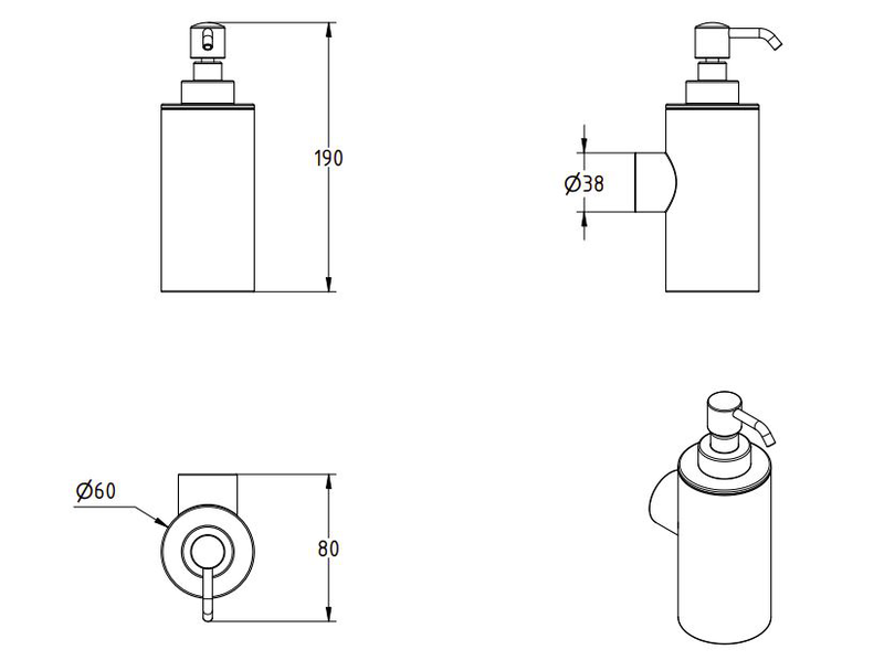 Product image: LAMDA black matte wall mounted soap dispenser, , medium-null