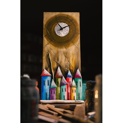 Ξύλινο Χρωματιστό Ρολόι Ochre, , medium