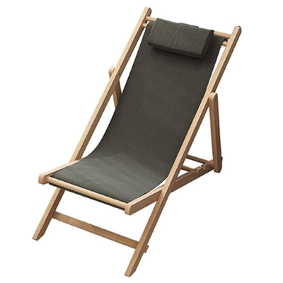 L.h garden wooden folding garden sunbed with fabric and cushion 122x58xh90cm, , medium
