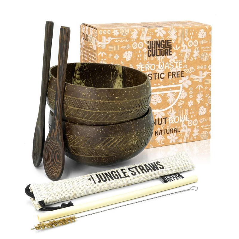Double coconut bowl & spoon set (multiple patterns available) image number null