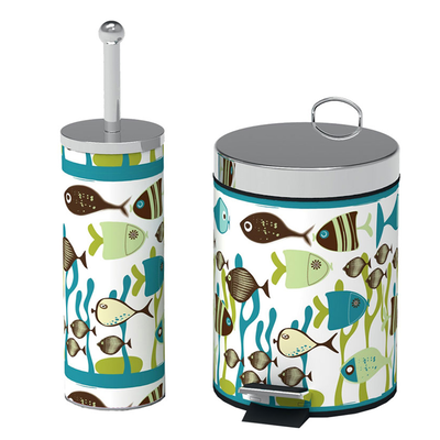 Bathroom set bin 5l and basin brush fish, , medium