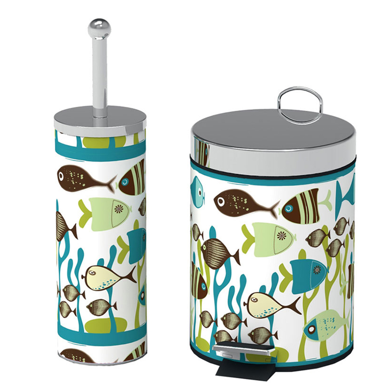 Bathroom set bin 5l and basin brush fish, , medium-null