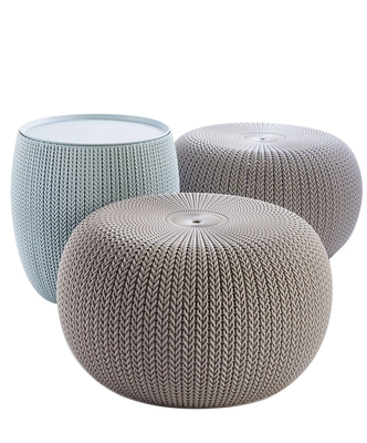 Keter outdoor cozy urban set with 2 pouf seats and table beige-blue 619090, , medium
