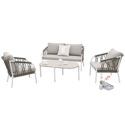 L.h garden set 4 white aluminum garden chairs with grey cushions, , medium