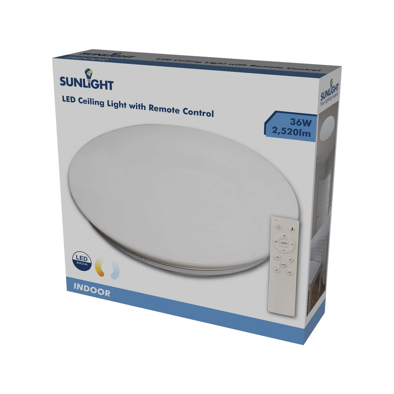 Product image: Sunlight led 36w ceiling light with remote control 3200lm cct dimmable ø500xh80mm, , medium-null