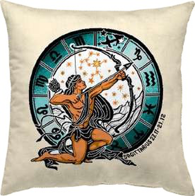 Decorative sagittarius zodiac sign throw pillow, Beige, medium