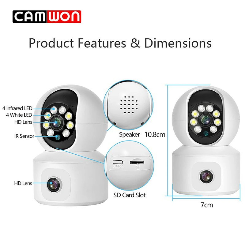 Product image: Camwon wip-pt200m | dual-lens robotic Wi-Fi ip camera 2 mpixel night vision microsd - white, , medium-null