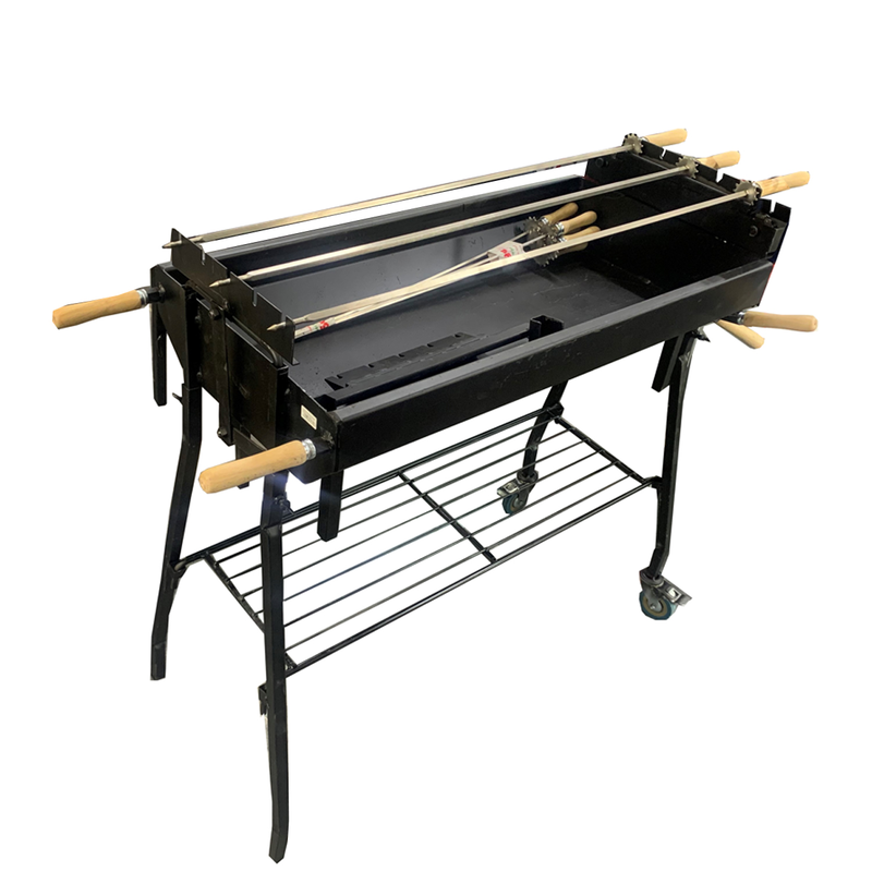 Charcoal bbq chain barge (3 chisels for souvla/5 chisels for souvlaki) with wheels and grid., , medium image number null