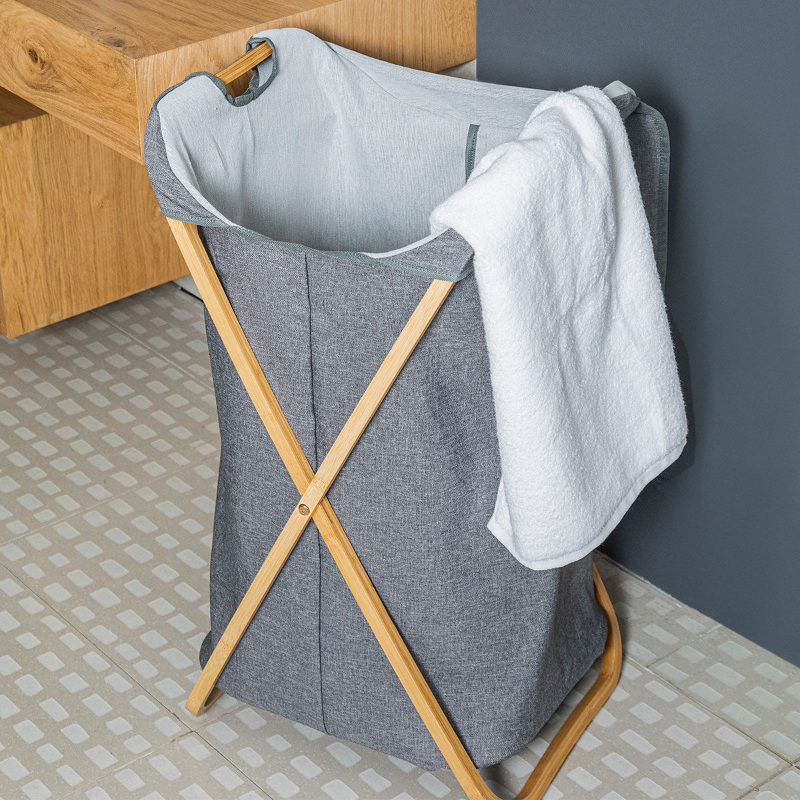 Estia bamboo essentials laundry basket - grey, , medium-null