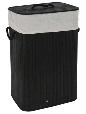 Laundry basket bamboo foldable black 40x30x60cm