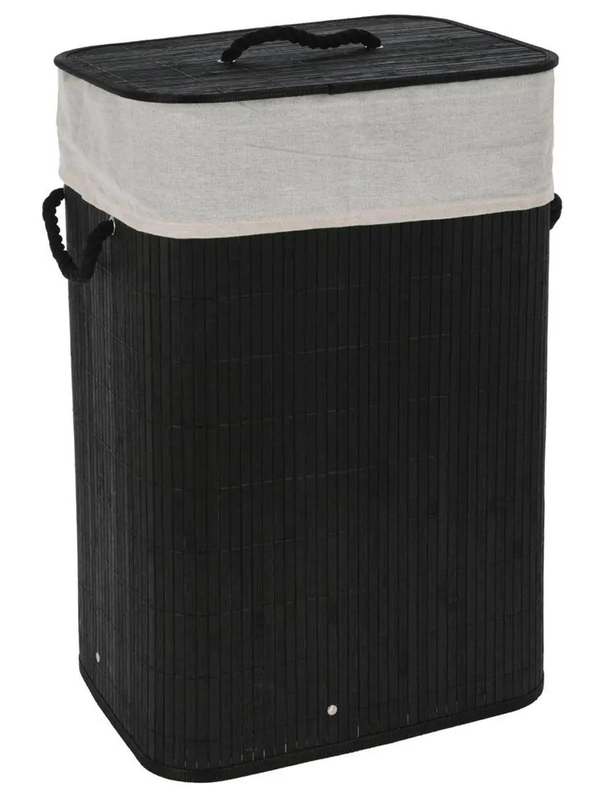 Laundry basket bamboo foldable black 40x30x60cm, , medium image number null