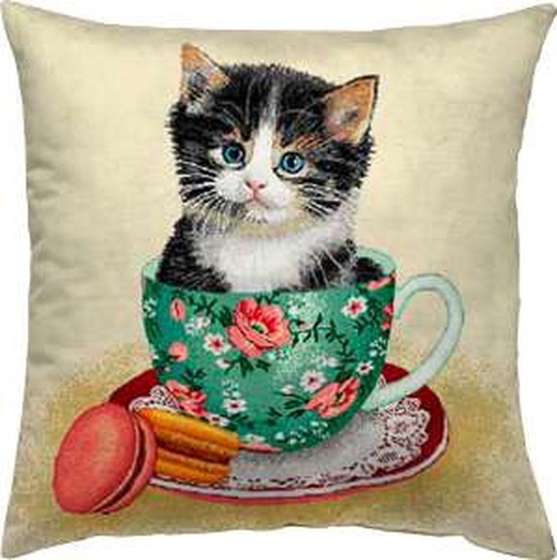 Decorative french cat throw pillow-null