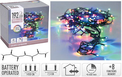 Xmas led lights 192 pcs battery operated - multicolor ip44