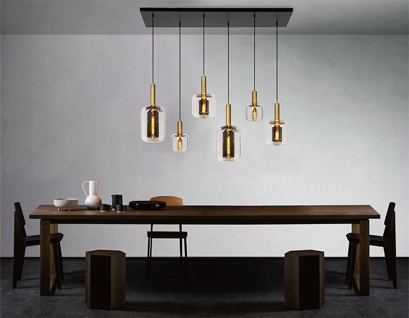 Product image: Sunlight 6xe27 (max.6x25w) φωτιστικο κρεμαστο γυαλι smokey μαυρο+ορειχαλκος ip20 l1300xw300xh3000mm, , medium-null