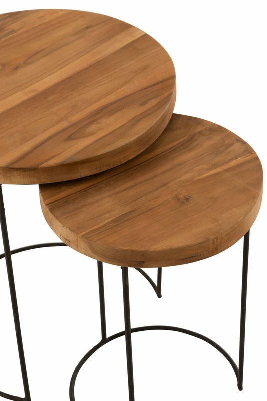 Round side tables teak wood set of 2, , medium-null