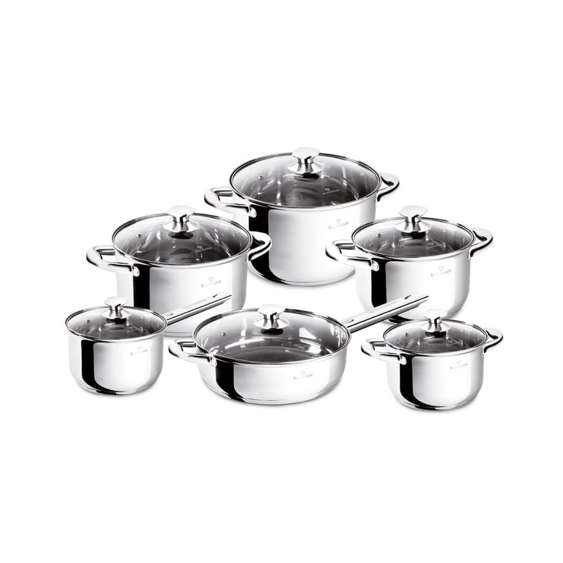 Product image: Blaumann gourmet line bl-3875 σετ μαγειρικών σκευών 12 τεμαχίων , ανοξείδωτα σκεύη με πάτο 5 στρώσεων και κατάλληλα για επαγωγή, , medium-null