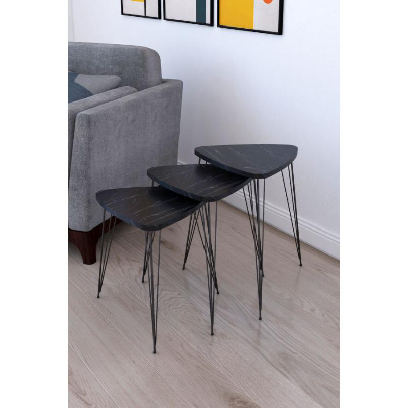 Faraji side table 3pcs - black marble, , medium-null