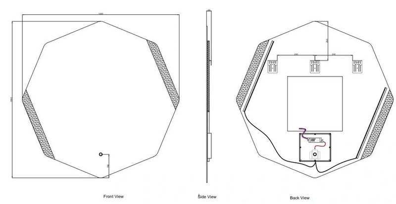 Led silver octagon mirror 100X100cm, , medium-null