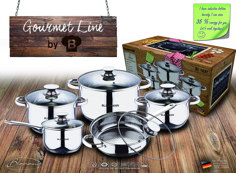 Blaumann 10 pcs jumbo cookware set s/steel gourmet line 1637-null