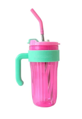 Marshmallow25 clear plastic cup with straw, Pink, medium