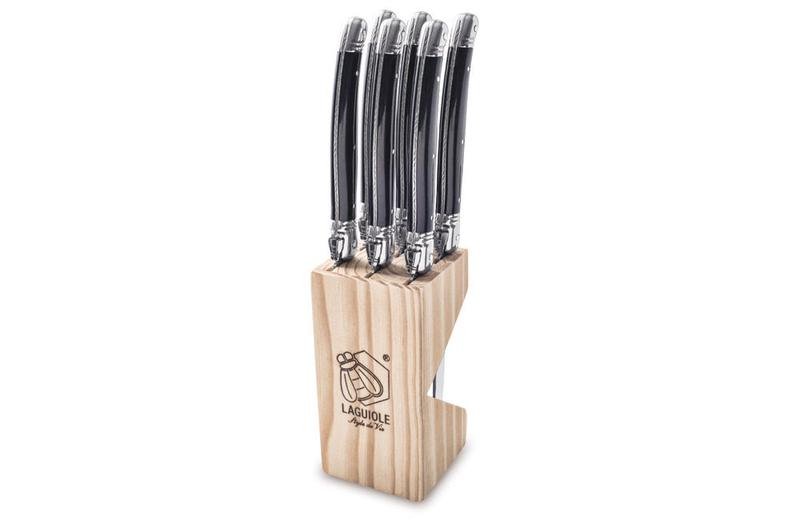 Laguiole premium line set of 6 steak knives black 1.8 mm in a wooden 
block, , medium image number null