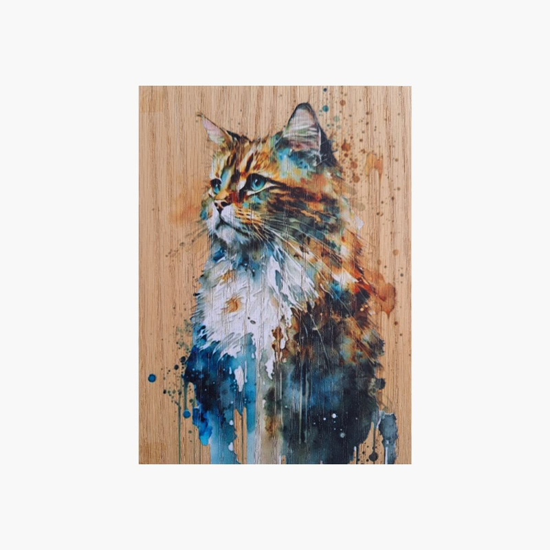 Long-haired cat splash art print on wood, , medium-null