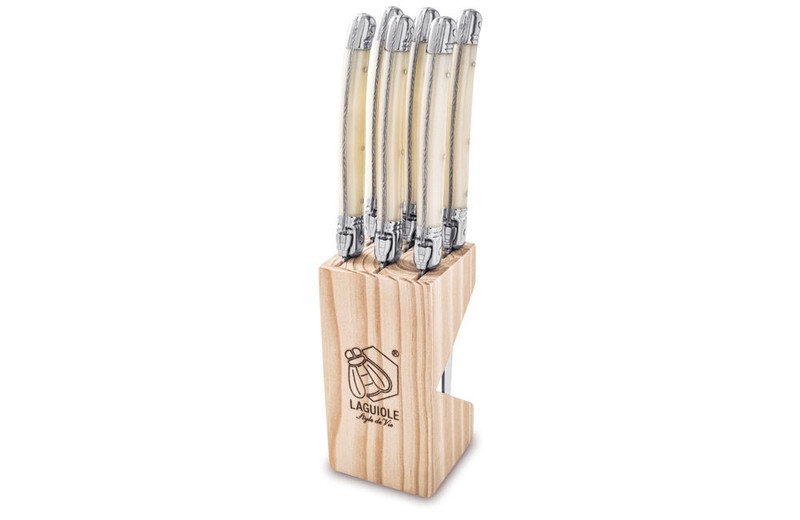 Laguiole premium line set of 6 steak knives pearl 1.8 mm in a wooden block, , medium image number null