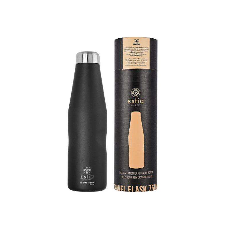 Estia 01-9816 travel bottle save the aegean 750ml matte black, , medium-null
