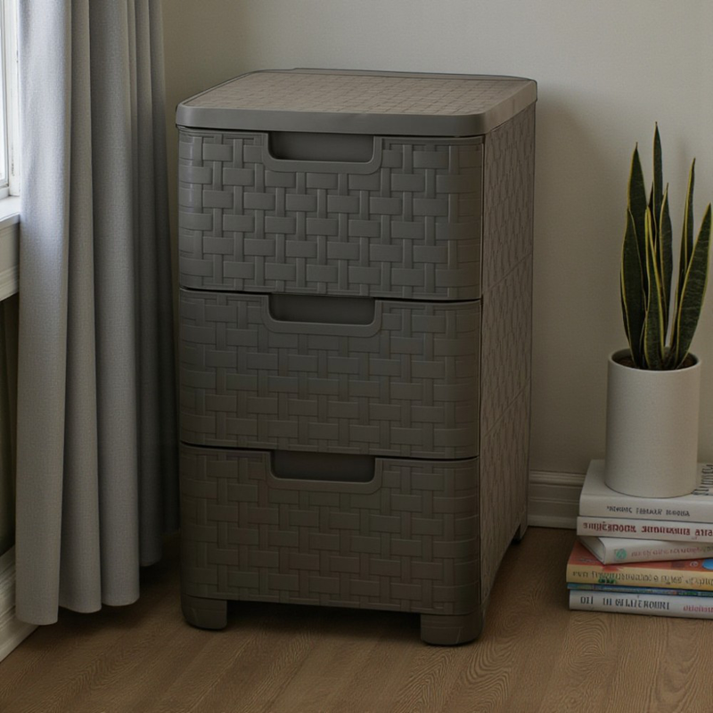 Rattan συρταριερα με 3 συρταρια - μαυρο, , medium-null