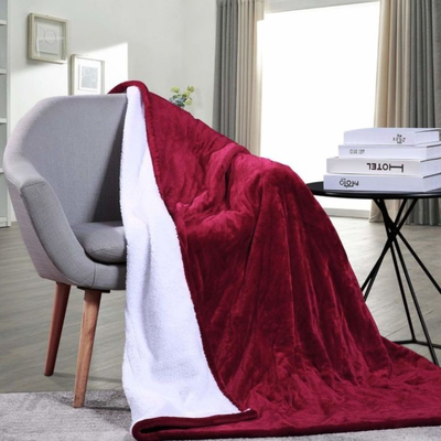Flannel sherpa lamb blanket #b220, Bordeaux, medium