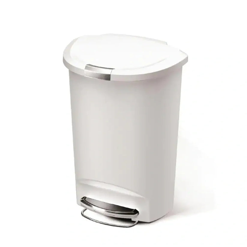 50l semi-round pedal bin plastic white, , medium image number null