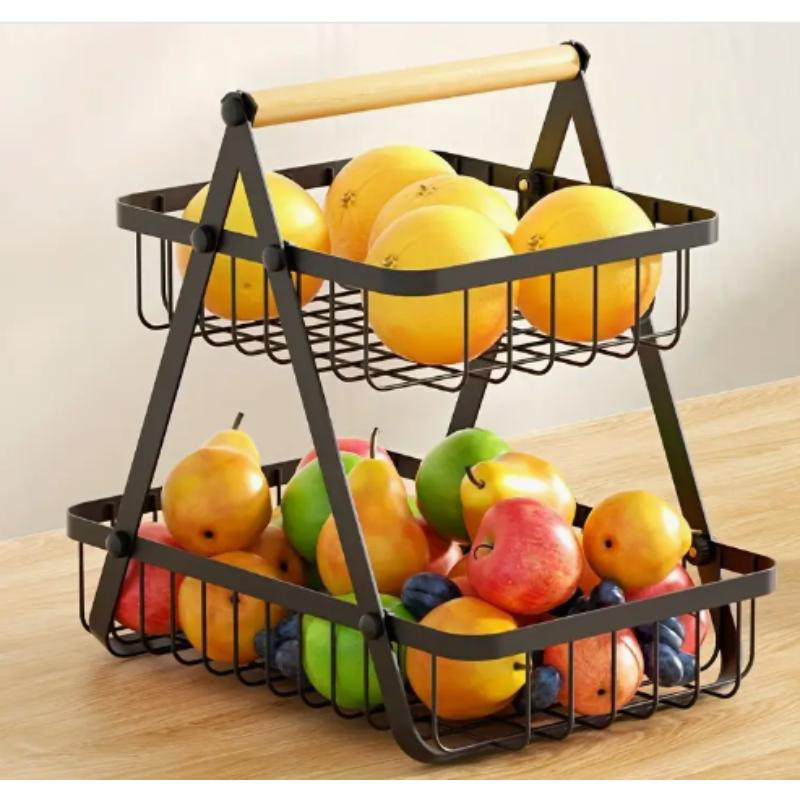 Product image: Metallic storage basket triangle shaped 2 layers - black, , medium-null