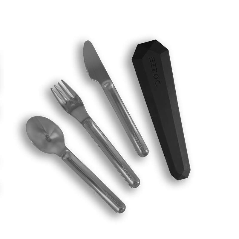 Midnight black dozze stainless steel travel cutlery set, , medium-null