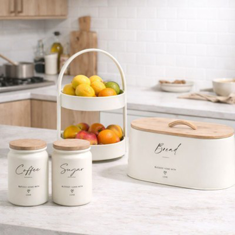 Ankor stories metal 2 pcs set jar coffee & sugar 9.5x15.2cm white 850501, , medium-null