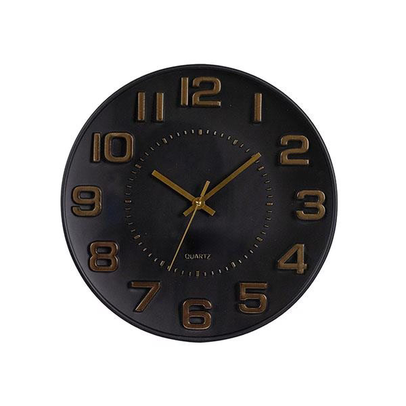 Plastic wall clock black - gold, , medium-null