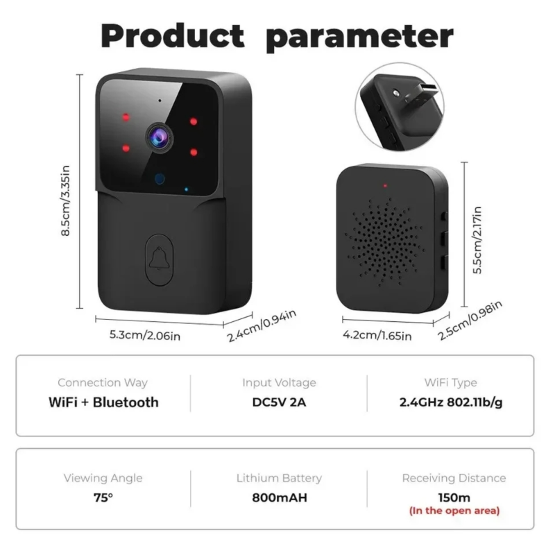 Product image: Ασύρματο κουδούνι θυροτηλέφωνο / Wi-Fi doorbell tuya / με alexa google και tuya app, , medium-null